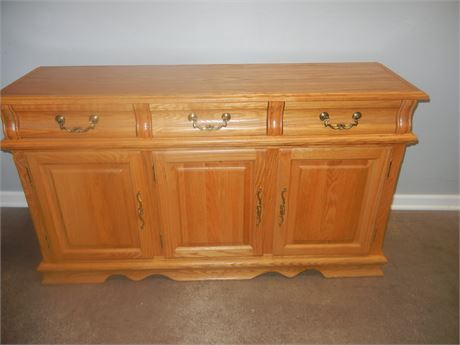 Solid Wood Buffet Table with 3 Drawer and Cabinet Storage