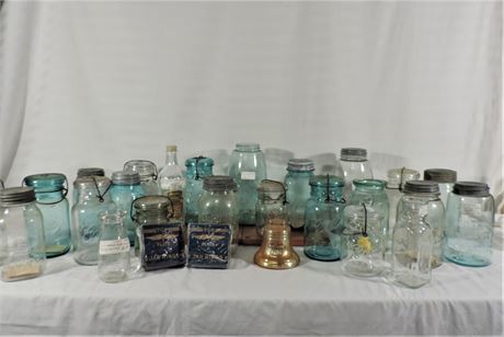 Vintage Carnival Glass Liberty Bell Bank Blue Mason Cider Vinegar Bottle