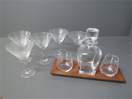Martini Glasses / Whiskey Decanter Glass Set