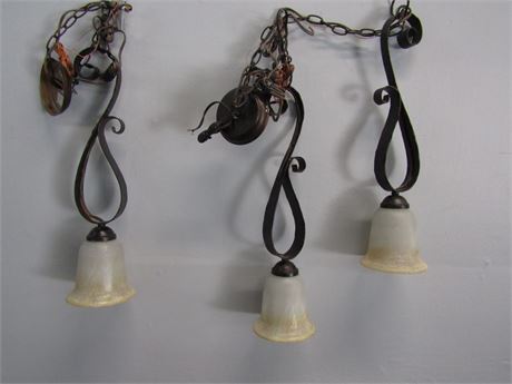 Three Ceramic Hanging Bell Fixtures with Metal Base