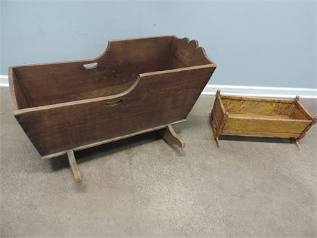 Two Antique Solid Wood Cradles