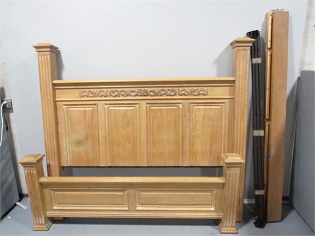 Whitewashed King Size Bed Frame with Foot, Headboard and Wood Side Rails