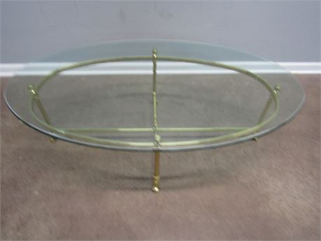 Oval Heavy Glass Coffee Table, with Thick Green Toned Glass