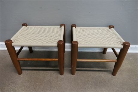 Wood Framed / Woven Footstool Pair