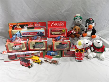 Lot of Coca-Cola Die Cast Trucks & Plush Toys