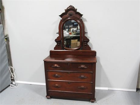 Victorian Chest/Dresser Pin & Cove Drawers w/Mirror and Carved Wood Handles