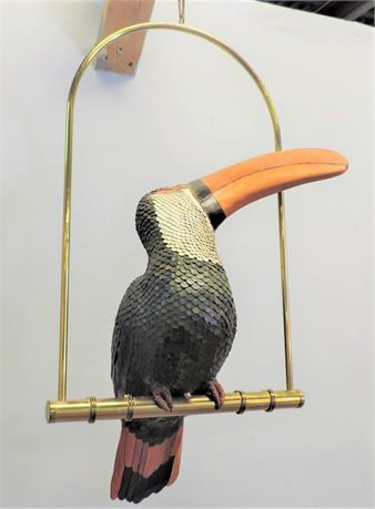 Leather Toucan Hanging on Brass Perch