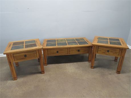 3-Piece Oak Slate Top Table Set