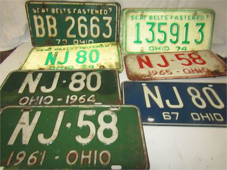 Vintage Ohio License Plate Set Collection, 3 Sets, and 4 Singles