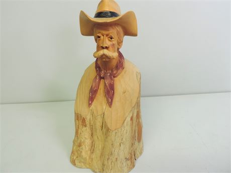 Castagna Cowboy Carved Wood Bust Sculpture