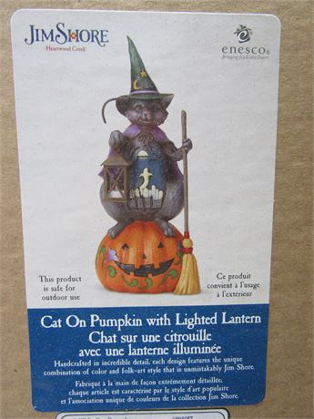 Jim Shore "Cat on Pumpkin with Lighted lantern"