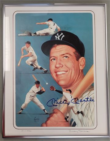 Mickey Mantle Autograph Serial Numbered and Framed Artwork New York Yankees