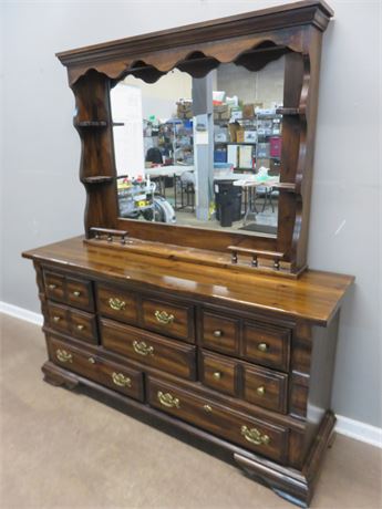 Early American Style Triple Dresser with Hutch