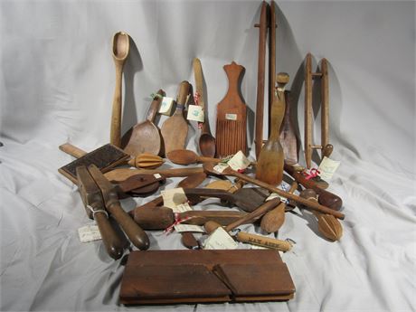 Primitive Wooden Kitchen Tools -Spoons, Mashers, Scoops and More !