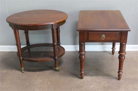 Oval Serving Table on Casters & Ethan Allen End Table