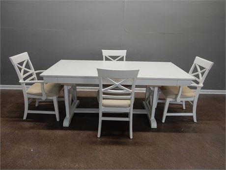 White Wood Dining Table with Four Chairs