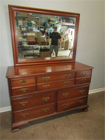 Vintage Solid Cherry Double Dresser by Pennsylvania House, With Mirror