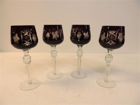 CZECH Ruby Red Cut to Clear Wine Glasses