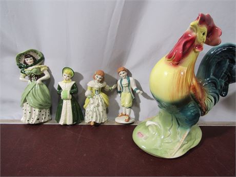 5 Piece Ceramic Vintage Figurines , and Rooster (Royal Windsor)