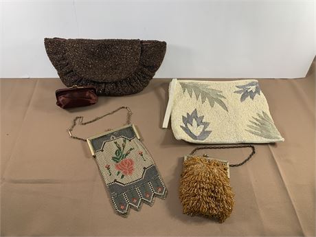 Four Vintage Evening Handbags Whiting Davis Mesh Enamel Bag Beaded