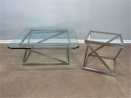 2 Modern Style Glass Top Tables - Coffee and End Table
