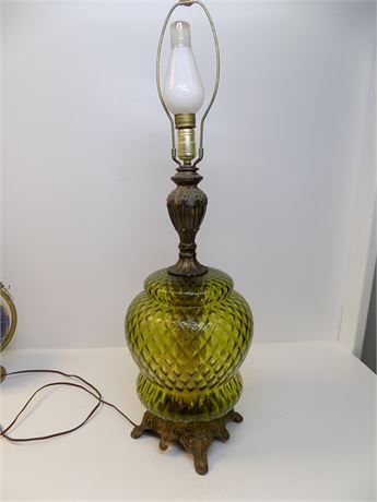 Mid-Century Green Glass Table Lamp