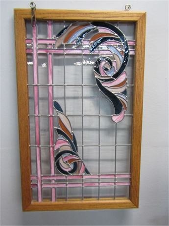 Stained Glass Window Art with Wooden Frame