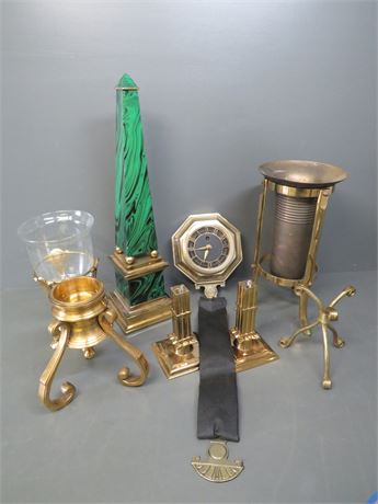 Brass Home Decor Egyptian Obelisk / Clock / Candleholders