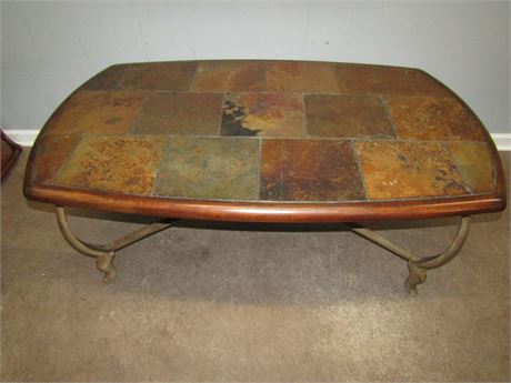 Raymour & Flanigan Stone, Wood, and Metal Coffee Table