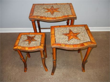 Unique Nesting Tables, Vintage Inlaid Wood Star Design