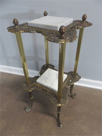 Antique Brass & Marble Plant Stand