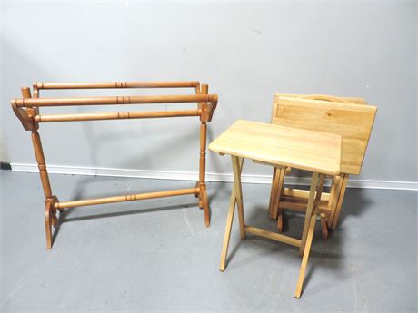 Solid Wood Quilt Rack / TV Table Tray Set