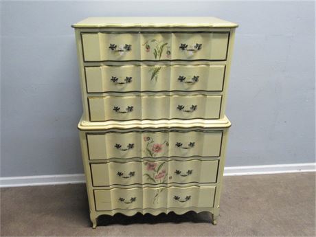 French Provincial 6-Drawer Serpentine Front Chest w/ Hand-Painted Floral Design