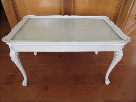Shabby Chic Coffee Table w/Glass Tray Top