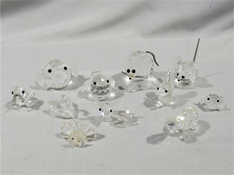 11 Piece Glass/Crystal Figurine Lot - some Swarovski