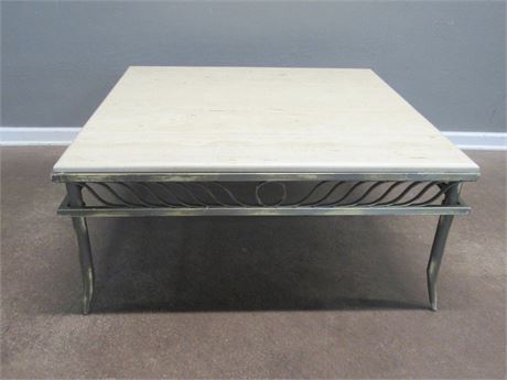 Rustic/Distressed Style Metal Coffee Table with Marble Top