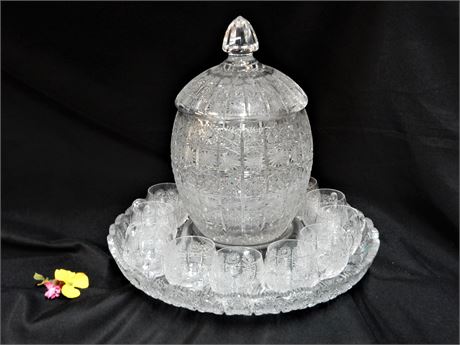 Crystal Punch Bowl Set on Crystal Tray
