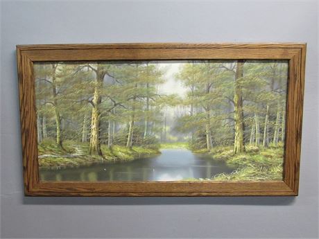 Large Vintage Framed Oil on Canvas Landscape