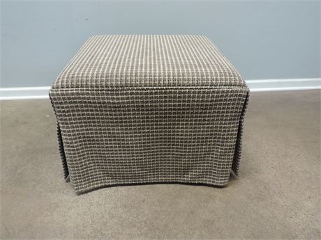 Upholstered Skirted Cream and Taupe Color Ottoman
