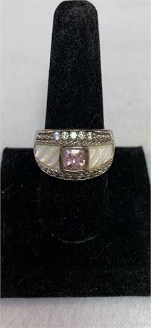 Classic Sterling Silver Mother Pearl Purple Stone Judith Ripka Ring