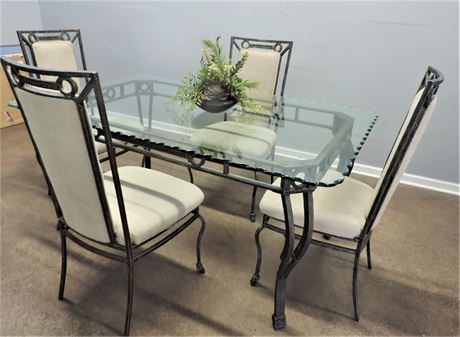 Dining Set / Metal Glass Top Table / Four Chairs