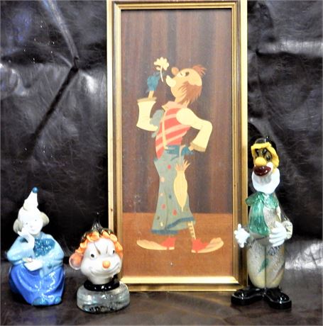 Murano Art Glass Clown Carnival Glass and Clown Print