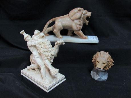 3 Piece Lion Figurine Lot