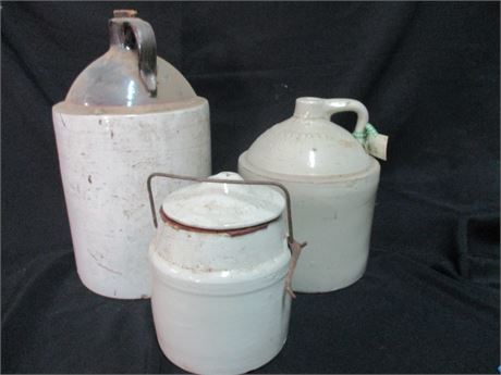 3 Piece Antique Ceramic Jug Collection, Marked Cleveland Strong Company