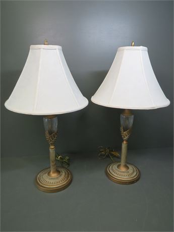 Pair of Table Lamps Gold Finish w/Shades
