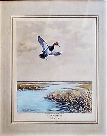 Roland Clark "Calm Weather" Redhead Duck, Hand Colored Aquatint, Signed Numbered
