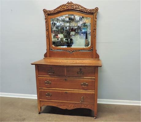Spectacular Vintage Carved Dresser & Mirror