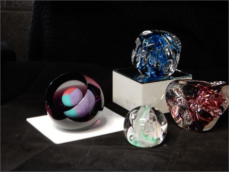 Signed LONSWAY Art Glass Paperweights