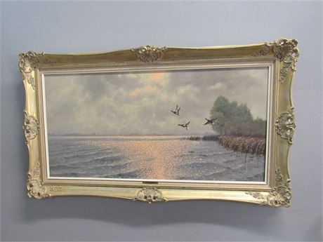 Large Framed Oil On Canvas Landscape by H. Bauer