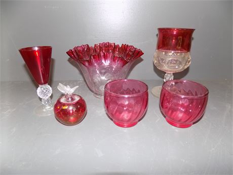 Cranberry Glass / Goblets / Vases / Apple / Dish / Art